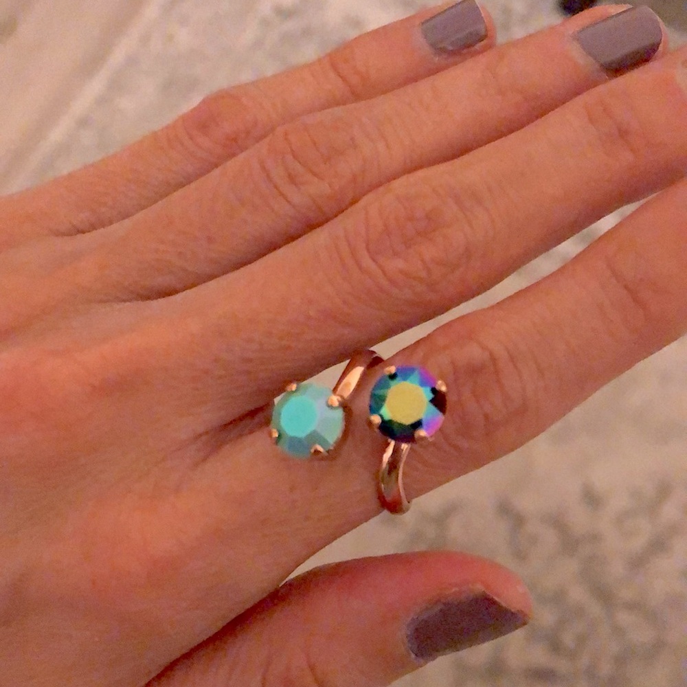 Iridescent Turquoise + Peacock Fuchsia Teal Rose Gold Crystal Ring - Picture 10 of 15